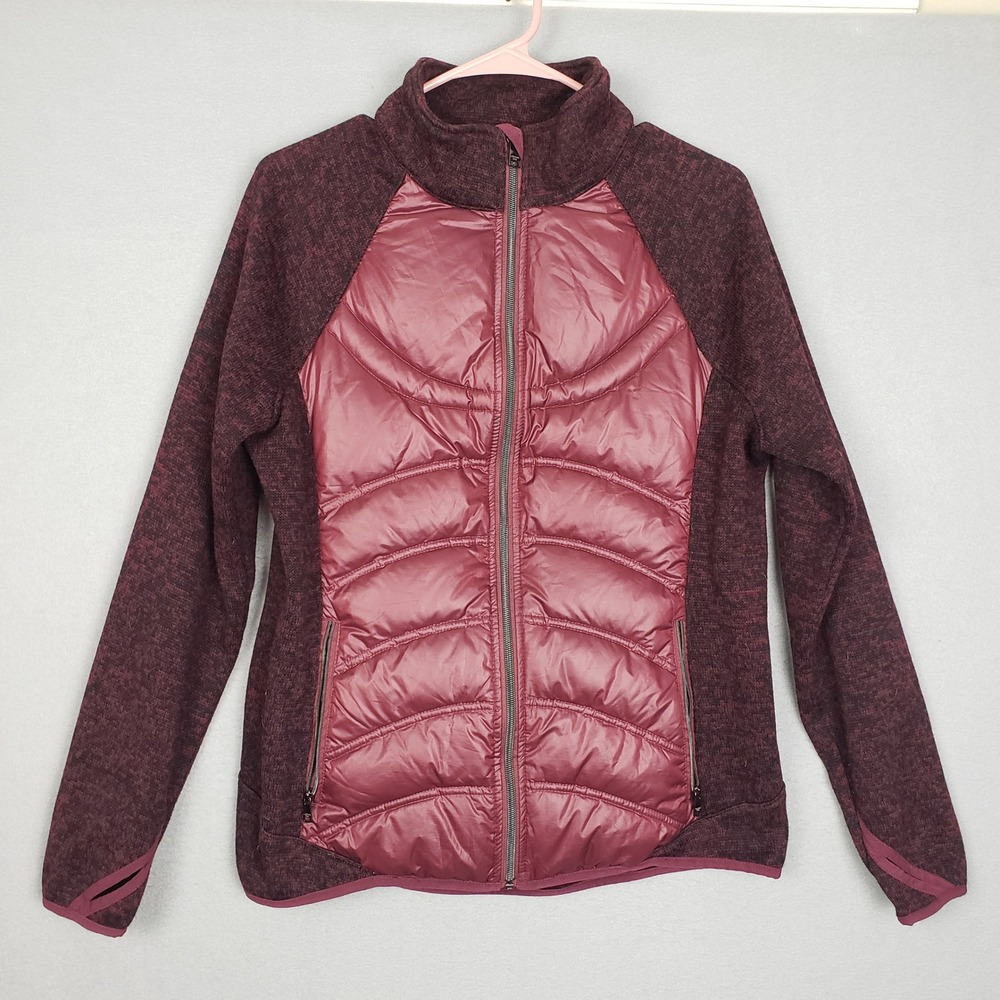 London Fog‎ Women's S Full Zip Down Puffer Sweatshirt Burgundy Winter Layering